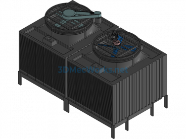 3D drawings of the cooling tower belt reducer and TYQ gear reduction fan installation效果 - Exported - Free Download