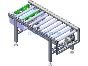 3D Modeling Drawing of a Roller Conveyor Line with Steering Mechanism - SolidWorks - Free Download