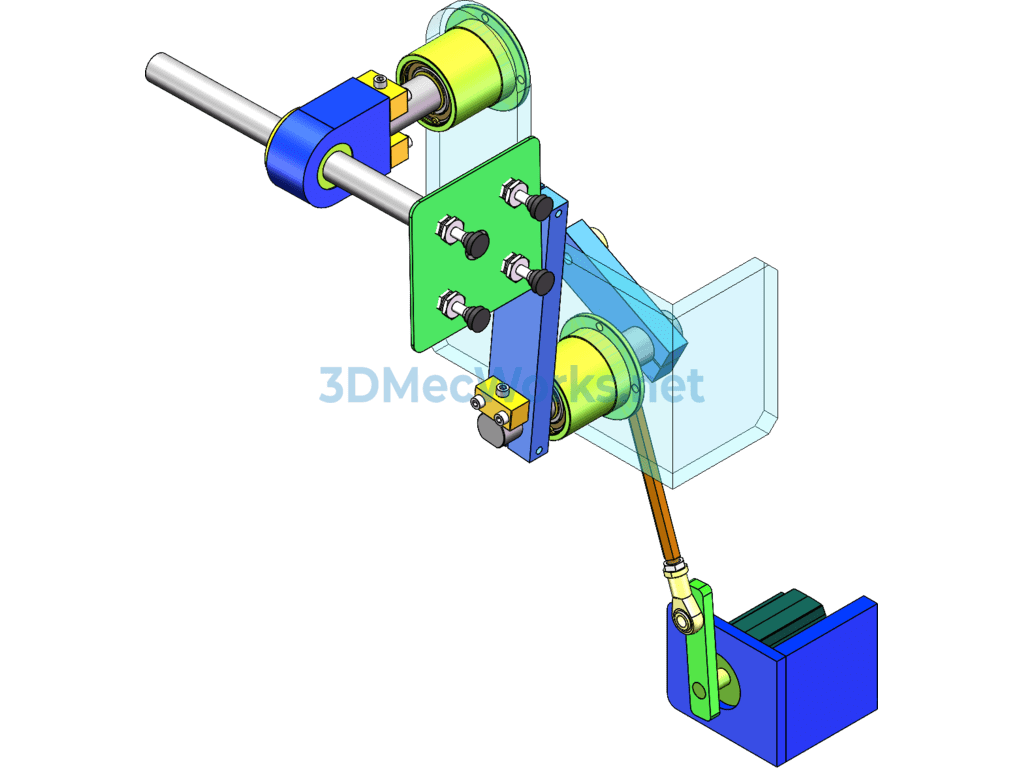 Reciprocating Material Picking, Flipping, and Feeding Mechanism Driven by a Four-Bar Linkage - SolidWorks - Free Download Reciprocating Material Picking, Flipping, and Feeding Mechanism Driven by a Four-Bar Linkage