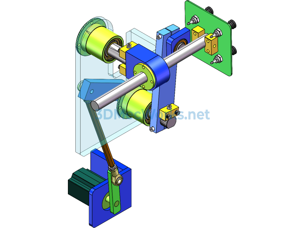 Reciprocating Material Picking, Flipping, and Feeding Mechanism Driven by a Four-Bar Linkage - SolidWorks - Free Download Reciprocating Material Picking, Flipping, and Feeding Mechanism Driven by a Four-Bar Linkage - Image 2