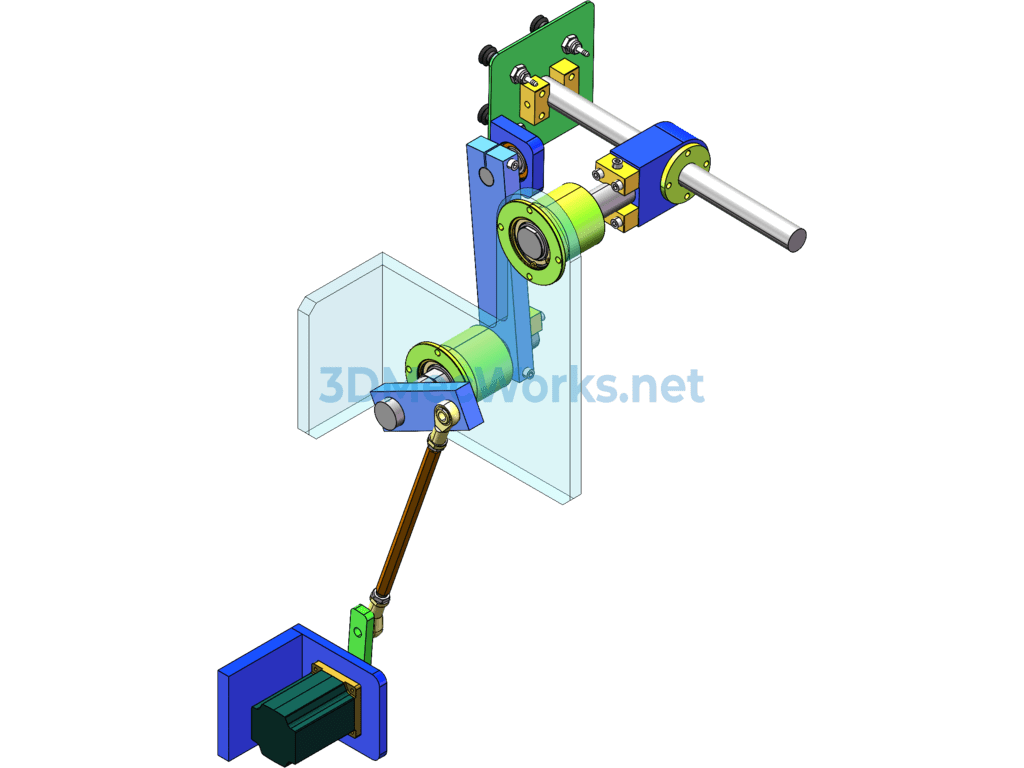 Reciprocating Material Picking, Flipping, and Feeding Mechanism Driven by a Four-Bar Linkage - SolidWorks - Free Download Reciprocating Material Picking, Flipping, and Feeding Mechanism Driven by a Four-Bar Linkage - Image 3